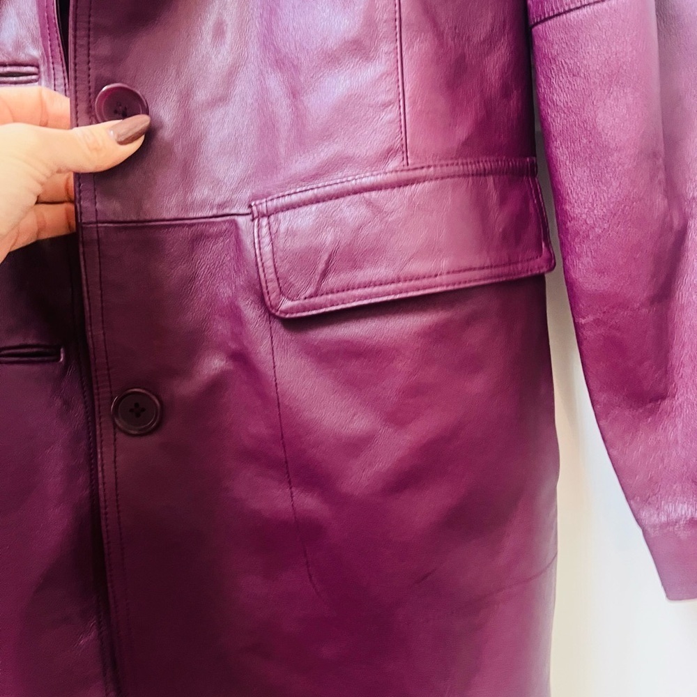 Women's Medium Deep Purple Leather Trench Coat - Picture 2 of 9